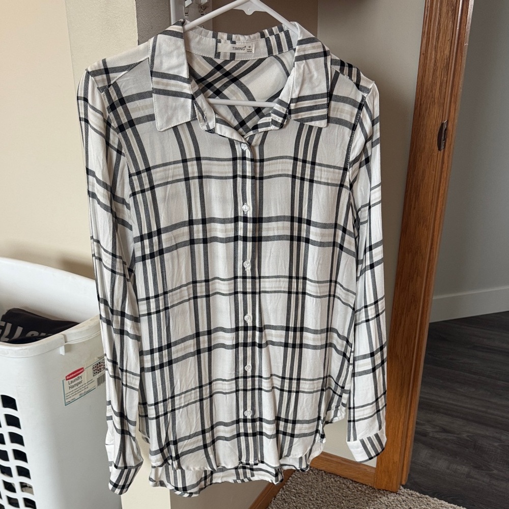 White Plaid Button-Up Shirt